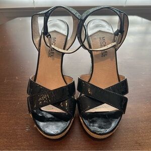 Michael Kors Black Espadrille Straw Wedge Coastal Heels